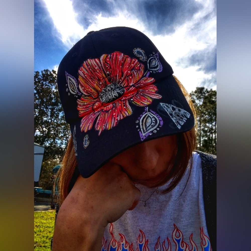 women's baseball cap .hand painted